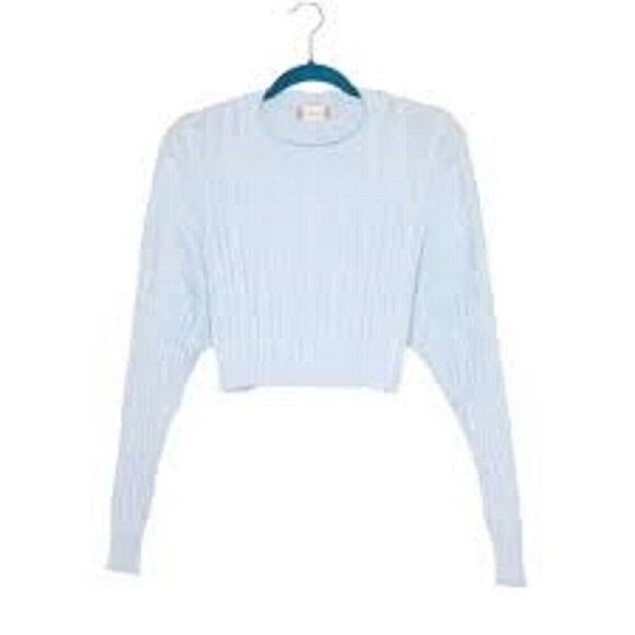 ALTAR'D STATE Charlie Pullover Cropped Cable Knit Sweater - Light Blue - Picture 1 of 9